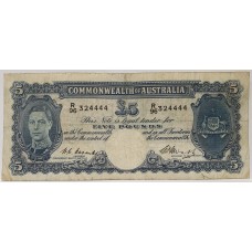 AUSTRALIA 1949 . FIVE 5 POUNDS BANKNOTE . GREAT SERIAL